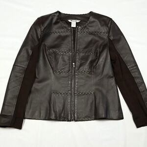 Nygard Collection Jacket Women's Size Medium Brown Leather Knit Full Front Zip